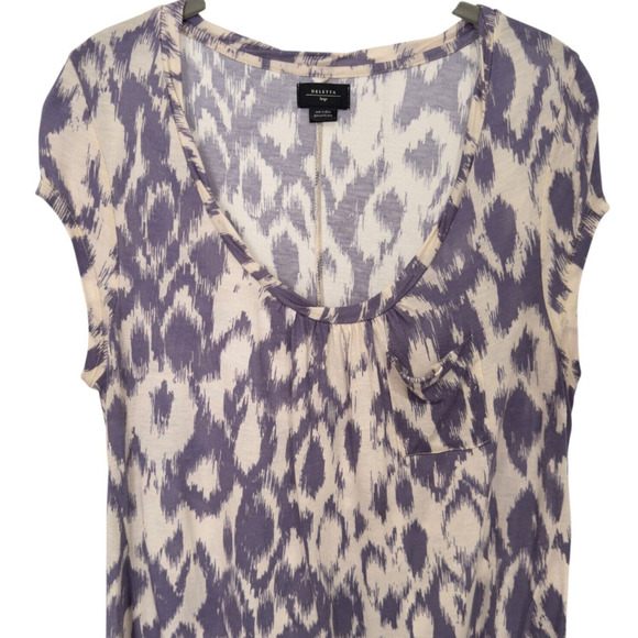 Anthropologie Deletta Sz L Ikat‎ Tunic Tee Lavender Purple Cream Cap Sleeve - Picture 1 of 8